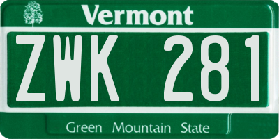 VT license plate ZWK281