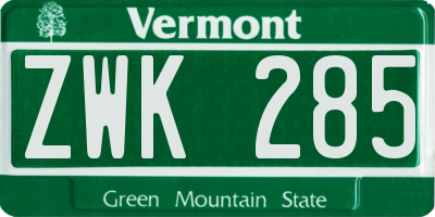 VT license plate ZWK285