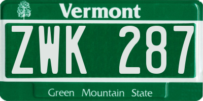VT license plate ZWK287