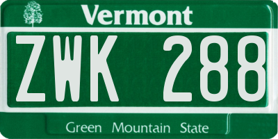 VT license plate ZWK288