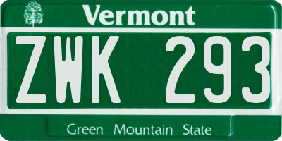 VT license plate ZWK293