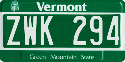 VT license plate ZWK294