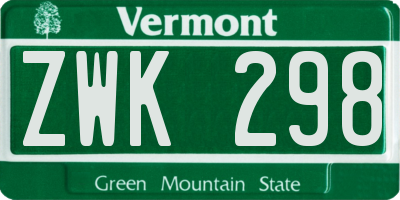 VT license plate ZWK298