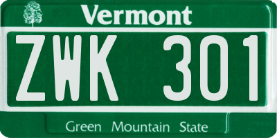 VT license plate ZWK301