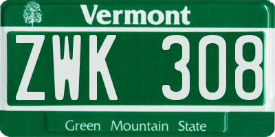VT license plate ZWK308