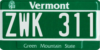 VT license plate ZWK311