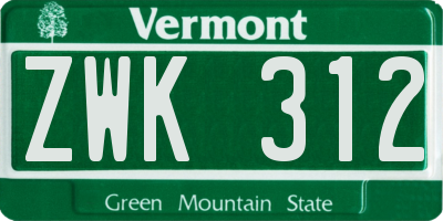VT license plate ZWK312