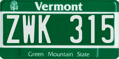 VT license plate ZWK315
