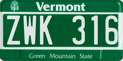 VT license plate ZWK316