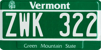 VT license plate ZWK322