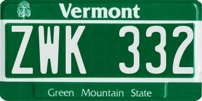 VT license plate ZWK332