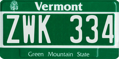 VT license plate ZWK334