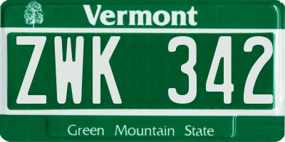 VT license plate ZWK342