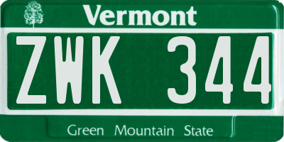 VT license plate ZWK344