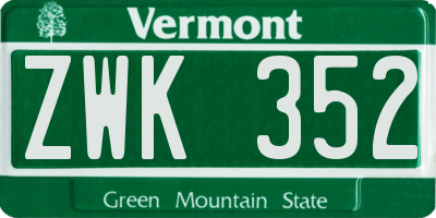VT license plate ZWK352
