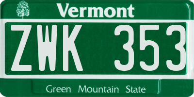 VT license plate ZWK353