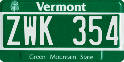 VT license plate ZWK354