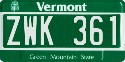 VT license plate ZWK361
