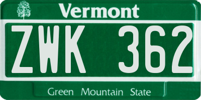 VT license plate ZWK362