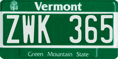 VT license plate ZWK365