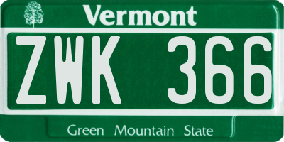 VT license plate ZWK366