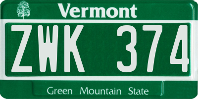 VT license plate ZWK374