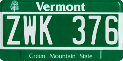 VT license plate ZWK376