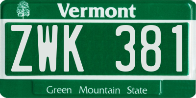 VT license plate ZWK381