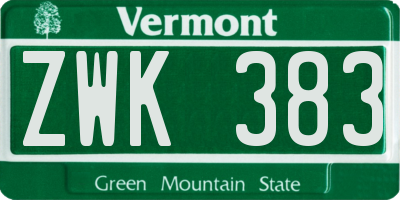 VT license plate ZWK383