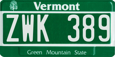 VT license plate ZWK389