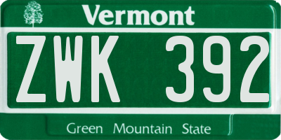 VT license plate ZWK392