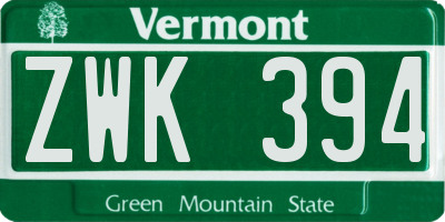 VT license plate ZWK394