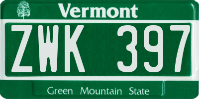 VT license plate ZWK397