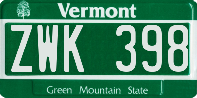 VT license plate ZWK398