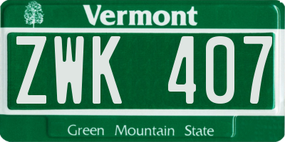 VT license plate ZWK407
