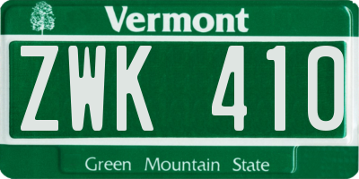 VT license plate ZWK410