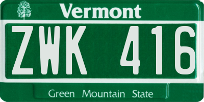 VT license plate ZWK416