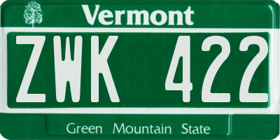 VT license plate ZWK422