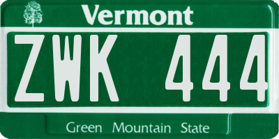 VT license plate ZWK444