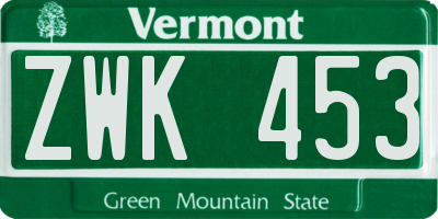 VT license plate ZWK453
