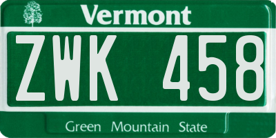 VT license plate ZWK458