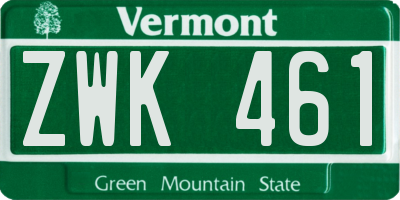 VT license plate ZWK461