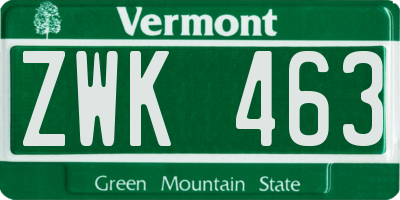 VT license plate ZWK463
