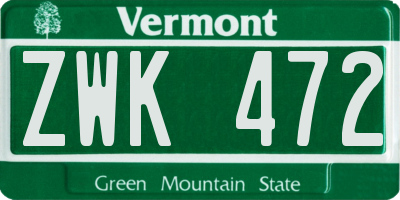 VT license plate ZWK472