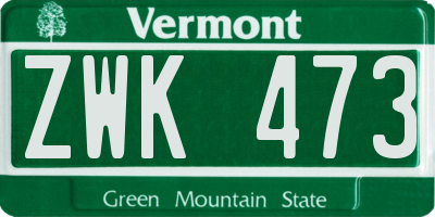 VT license plate ZWK473