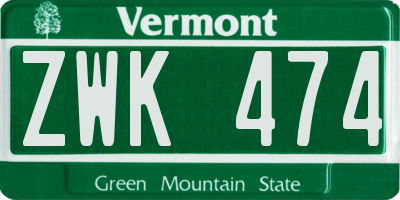 VT license plate ZWK474