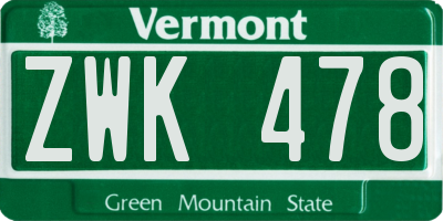 VT license plate ZWK478