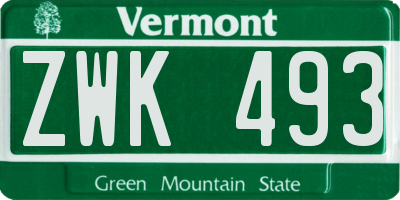 VT license plate ZWK493