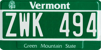 VT license plate ZWK494