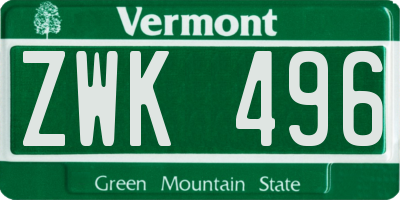 VT license plate ZWK496